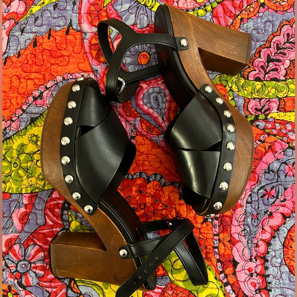 COACH black open-toe clog heels